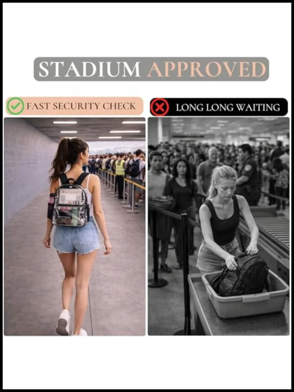 Clear Stadium Approved Backpack See Through PVC Travel Concerts Sports